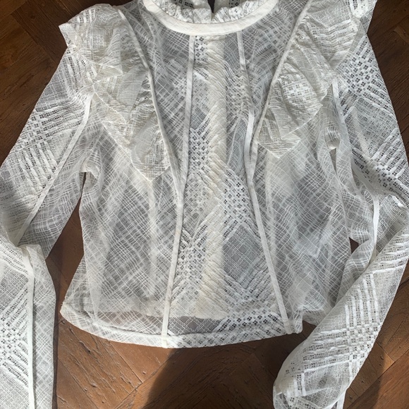 White Lace Long Sleeve Top - H&M size 12 frill detail - Picture 6 of 8